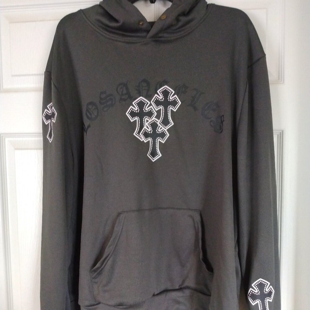Oversized Cross Graphic Gray Pullover Hoodie Size XL